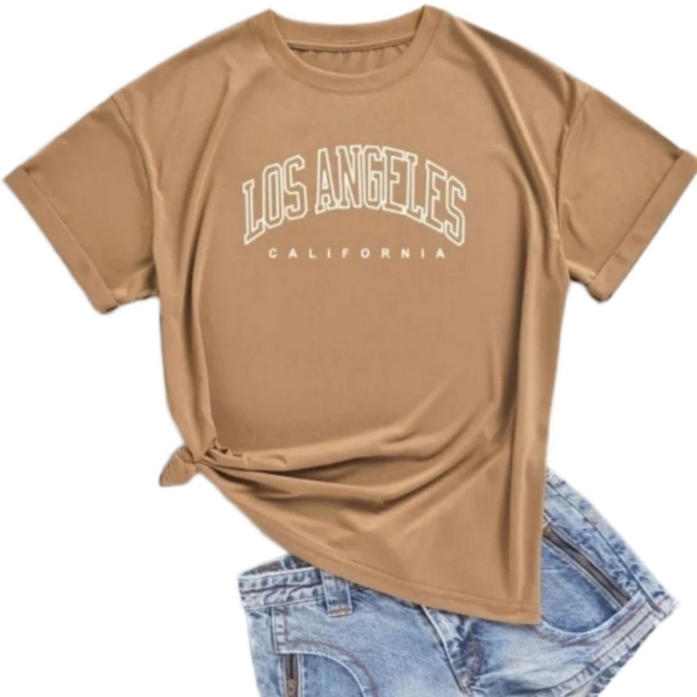 Unisex graphic Tan With White Los Angeles Lettering Tee
